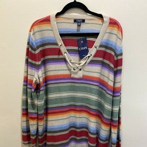 Women's Chaps Multicolor Lace Up Sweater - 2X